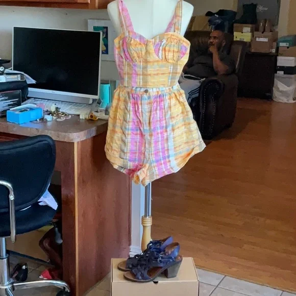 NWOT Free People Pink and Orange Cropped Corset Short Set in Size 4 - Picture 2 of 16